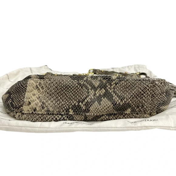 Isaac Mizrahi Live Bridgehampton Leather Bag Chain Strap Soft Snakeskin Print - Picture 3 of 13
